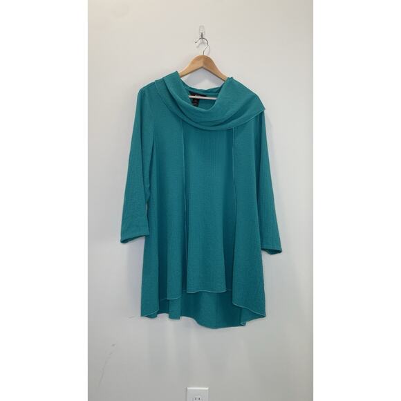 Ali Miles Tops - Ali Miles Tunic Top Womens XL Textured Asymmetric Cowl Neck Pullover Blue Teal